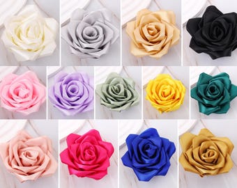 12 PC Premade Satin Rose Rosas Eternas Loose Flower Heads for DIY Floral Arrangement Bouquets with Flat Back 14 Petals - Custom Colors!