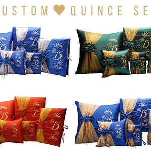 5PC Quinceanera Set Mis Quince Set with Kneeling Pillow, Tiara Pillow, Guestbook, Photo Album, Spanish Bible, My Sweet 15 Decorations