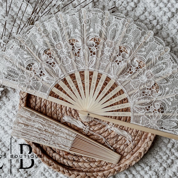 Ivory Lace Fan Wedding, 9" Hand Fan, Victorian Lace Fan for Wedding Ceremony Rustic Boho Wedding, Wedding Favor Bridal Party Bridesmaid Gift