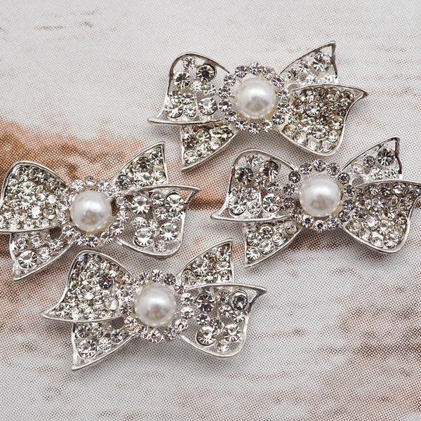 10PC DIY Invitation Bow Embellishment, Rhinestone Flat Backs, Wedding Bridal Crafts, Quinceanera Charm Brooch Bouquet Decoration 1117