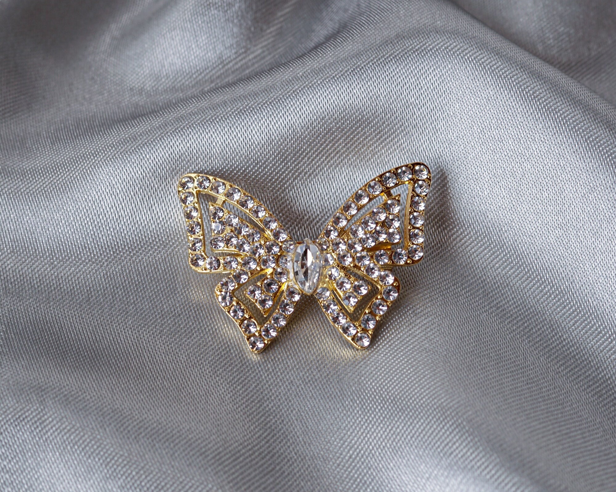 3 PC Gold Pointy Rhinestone Butterfly Brooch, Bridal Wedding ...
