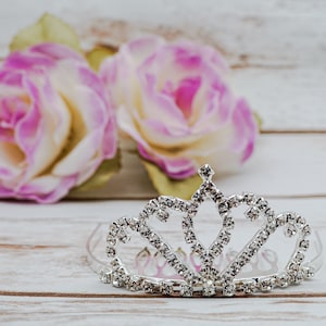 2.75&quot; Miniature Silver Tiara Doll Crown Girl&#39;s Headpiece Baby Shower Decoration Cake Topper, Baby Tiara, Tiny Tiara Photo Prop