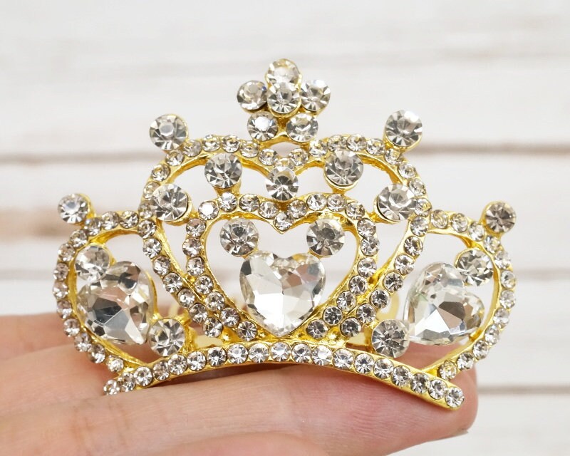 Gold Rhinestone Mini Tiara, Doll Baby Tiara, Rhinestone