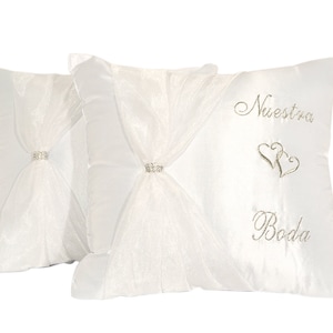 Wedding Kneeling Pillows - Nuestra Boda Kneel Pillows - White Satin Wedding Kneel Pillow - Cojine Para Boda- Set of 2