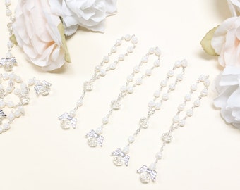 24 Mini Rosary Favors Baptism Favors - Angel Mini Rosaries - Bautizo Comunion Christening Rosario Recuerdos