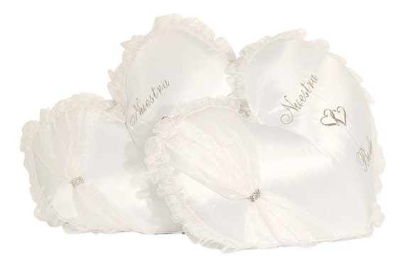 White Heart Shaped Wedding Kneeling Pillows Nuestra Boda Etsy