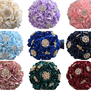 Custom Color Quinceañera Brooch Bouquet, Mis 15 Anos Ramos, Bridesmaids Bouquet, Wedding Bridal Prom Bouquet, Satin Handle