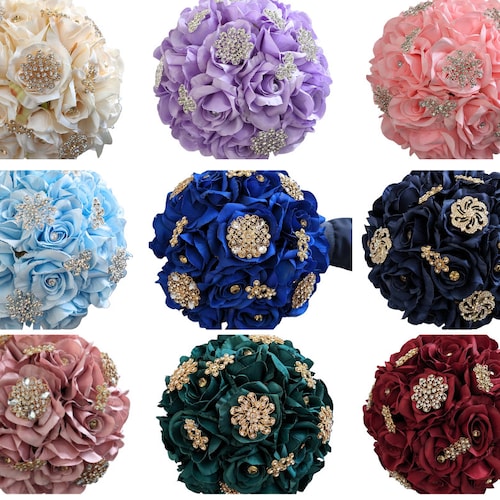 Bouquet de broche Quinceañera couleur personnalisée, Mis 15 ans Ramos, bouquet de demoiselles d'honneur, bouquet de mariée pour bal de finissants, poignée en satin