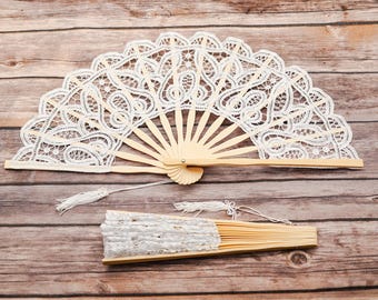 White Lace Fan Wedding, 9" Hand Fan, Victorian Lace Fan for Wedding Ceremony Rustic Boho Wedding, Wedding Favor Bridal Party Bridesmaid Gift