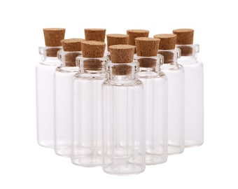 Set of 12 Tiny Clear Miniature Empty Glass Bottles w/ Cork Stopper Wishing Message Vials Jars Container Beads Storage 16x40 mm
