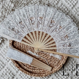 White Lace Fan Wedding, 9&quot; Hand Fan, Victorian Lace Fan for Wedding Ceremony Rustic Boho Wedding, Wedding Favor Bridal Party Bridesmaid Gift