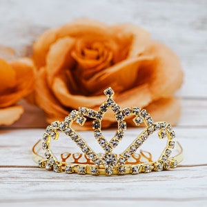 2.75" Miniature Gold Tiara Doll Crown Girl's Headpiece Baby Shower Decoration Cake Topper, Baby Tiara, Tiny Tiara Photo Prop