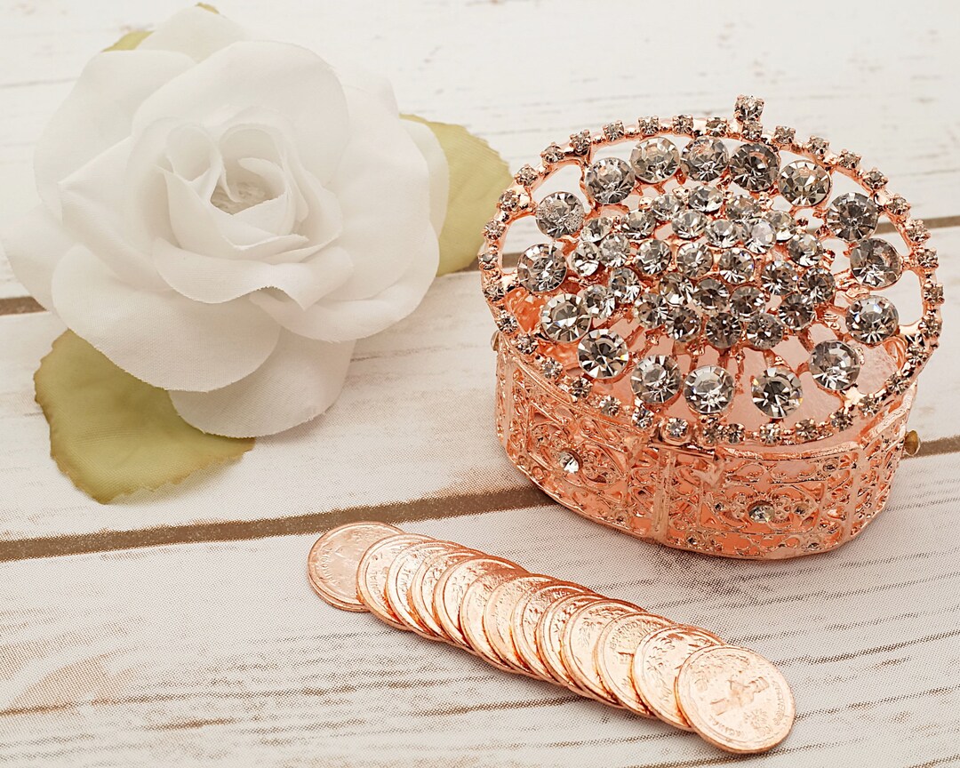 Rose Gold Rhinestone Wedding Arras Box Set, Oval Shaped Arras De Boda ...