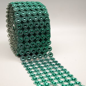 4 in x 10 yard Hunter Green Diamond Bling Mesh Rhinestone Ribbon Mesh Wrap, Forest Green Wedding Decoration Bling Wrap Roll