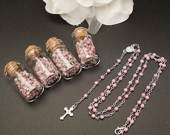12PC Baptism Favors for Girl, Glass Bottle Full Size Pink Rosary Boy Baptism Favors, Rosary Favors Niña, Bautizo Recuerdos Rosario