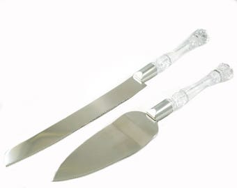 Wedding Cake Cutting Set - Wedding Cake Knife - Bridal Wedding Cake Server - Wedding Cake Cutter Set of 2 - Stainless Steal Crystal Handle