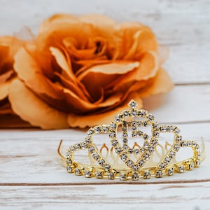 2.75&quot; Miniature Gold Tiara Doll Crown Girl&#39;s Headpiece Quinceanera Decoration Cake Topper,  Quinceanera Photo Prop
