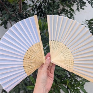 10, 20, 30 Bulk White or Ivory Sheer Silk Wedding Hand Fan Handheld for Ceremony Guests Rustic Favor Bridal Party Bridesmaid Gift