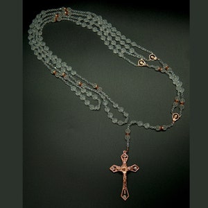 Rosario de lazo de boda de oro rosa de 38" - Lazo de Boda de cristal con cuentas de corazón esmerilado - Lazo de Boda hecho a mano