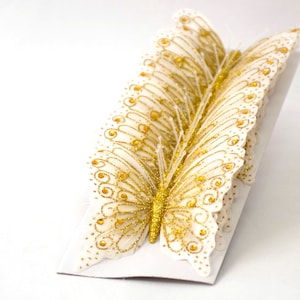 12PC 4 inch Wings Glitter Monarch Feather Butterflies for Crafts DIY Wedding Wire Cake Topper