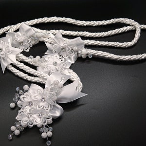 White Wedding Lasso - Chiffon Flower Wedding Lasso with Diamond Center - Lazo de Boda - Traditional Wedding Lasso - Catholic Wedding Lasso
