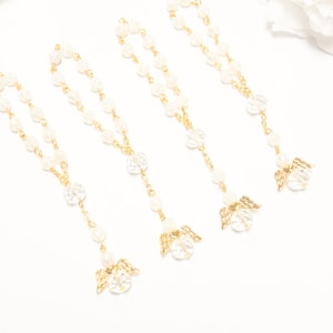 24 Gold Mini Rosary Favors Baptism Favors - Angel Mini Rosaries - Bautizo Comunion Christening Rosario Recuerdos