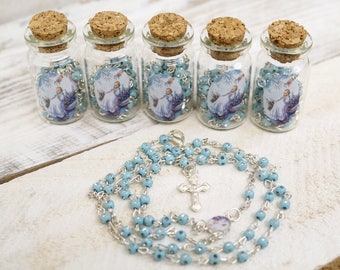 12PC Baptism Favors for Boys, Glass Bottle Full Size Blue Rosary Baptism Favors Boy, Rosary Favors for Baptism, Bautizo Recuerdos Rosario