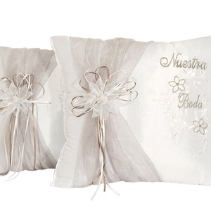 White Wedding Kneeling Pillows, Nuestra Boda Wedding Kneel Pillow, Satin Kneel Pillow Wedding - Cojine Para Boda Pillows (Set of 2)
