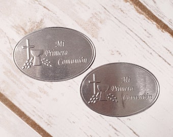 60 PCS First Communion Stickers Primera Communion Embossing - Silver Christening Foil Stickers Labels Favors Envelopes Recuerdos