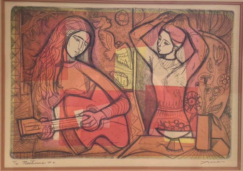 Irving Amen quot;Nocturne #2quot; Color Etching Signed Framed, Irving Amen quot;Nocturne #2quot; Color Etching Signed Framed,