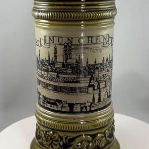 Vintage Bierkrug mit Motiv von München aus den 1930er Jahren