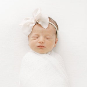 Newborn Photo Prop/ Hair Bow for Baby Photography/ Newborn Photo Shoot Bow/ Raw Silk Hair Bow/ Special Occasion Hair Bow/ Baby Headband