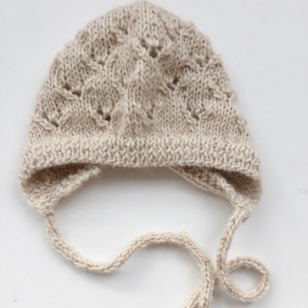 Baby Bonnet/ Knitted Bonnet for Newborn/ Neutral Knitted Hat/ Alpaca Wool Bonnet/ Toddler Winter Hat/ Vintage Style Bonnet for Children