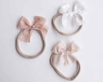 Petite Raw Silk Baby Bow: Newborn Headband or Hair Clip