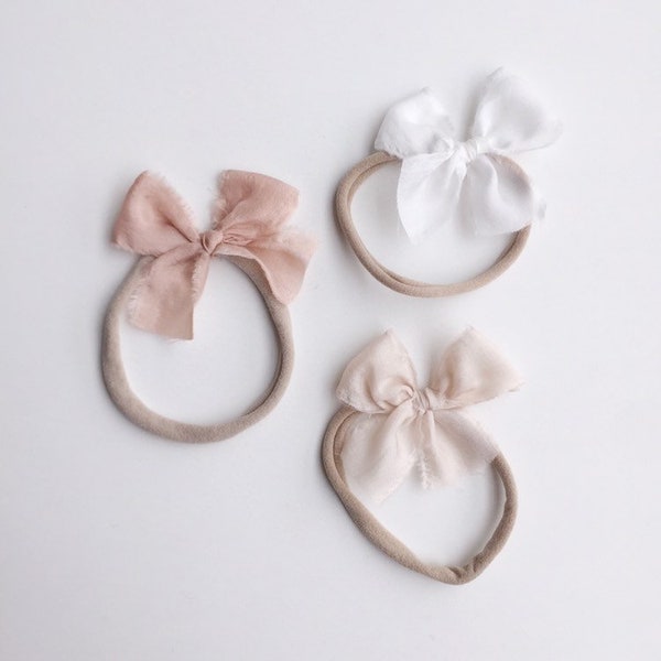 Petite Raw Silk Bow/ Silk Hair Bow/ Toddler Bow Clip/ Silk Newborn Headband Bow/ Blue Silk Bow/ Pink Bow Silk/ Newborn Bow
