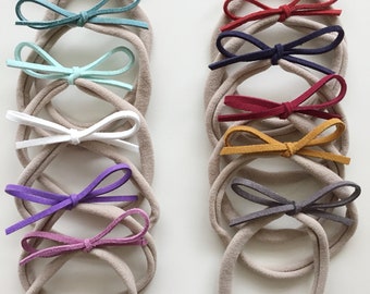 Dainty Faux Suede Bow Headband: Newborn Hair Accessory