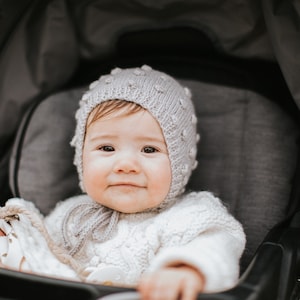 Hand Knit Baby Bonnet: Bobble Stitch, Gender Neutral, Vintage Style