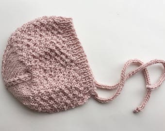 Knitted Pink Bonnet for Baby or Toddler