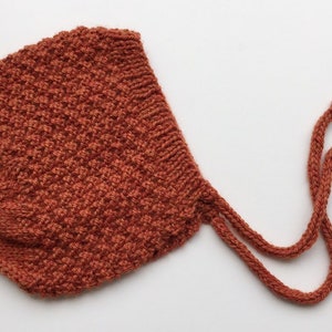 Orange Baby Bonnet/ Knitted Newborn Hat/ Gender Neutral/ Bonnet Knitted/ Wool Hat for Babies/ Newborn Photo Prop/ Vintage Baby Bonnet