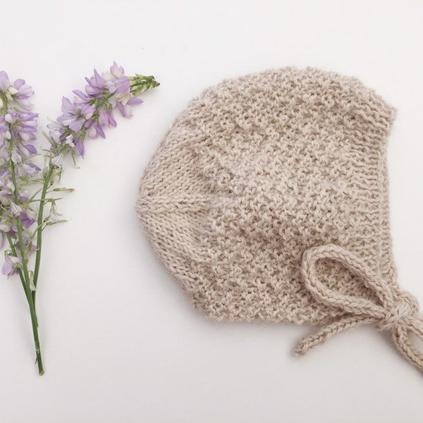 Baby Bonnet Knitted/ Gender Neutral Knit Hat for Babies/ Newborn Photo Prop/ Toddler Bonnet/ Knitted Toddler Hat/ Vintage Baby Bonnet