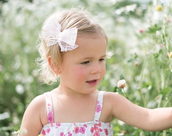 Pink Lace Bow/ Hair Clip/ Bow Headband/ Toddler Hair Accessory/ Baby Bow/ Pale Pink Lace Bow/ Headband Bow/ Baby Photography Prop