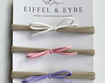 Faux Suede Baby Headband Bow Set: Petite Girl Hair Accessory