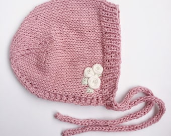 Embroidered Bonnet/ Knit Bonnet with Floral Embroidery/ Cotton Bonnet/ Baby Bonnet/ Toddler Knitted Bonnet/ Luxury Bonnet Knitted/ Heirloom