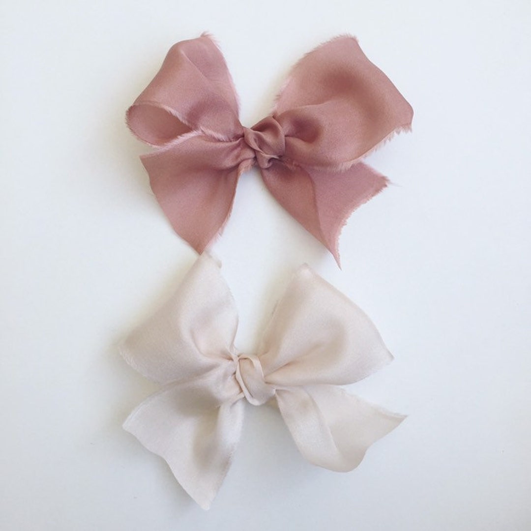 Raw Silk Bow/ Silk Hair Bow/ Toddler Bow Clip/ Silk Newborn Headband Bow/  Blue Silk Bow/ Pink Bow Silk/ Newborn Bow 