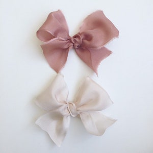 Raw Silk Bow/ Silk Hair Bow/ Toddler Bow Clip/ Silk Newborn Headband Bow/ Blue Silk Bow/ Pink Bow Silk/ Newborn Bow