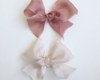 Raw Silk Bow/ Silk Hair Bow/ Toddler Bow Clip/ Silk Newborn Headband Bow/ Blue Silk Bow/ Pink Bow Silk/ Newborn Bow