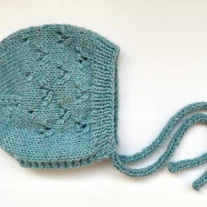 Knitted Baby Bonnet: Turquoise Wool, Vintage Style