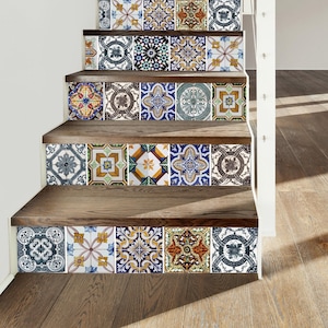 Stair Riser Decals /Vinyl Stickers Traditional Portuguese Moroccan Tiles/ Peel and Stick Backsplash/ Wall/Stair/Floor/Removable Peel & Stick