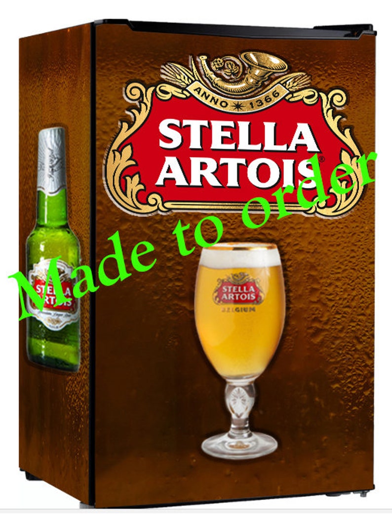 Fridge Decal Stella Artois /Man Cave Fridge Wrap/ Vintage Fridge Wraps/ Retro Fridge Wrap/ Vinyl Fridge Wrap