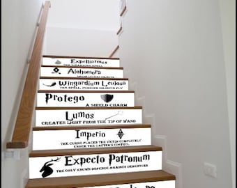Stickers for Stairs and Walls «Harry Potter Spells» / Set of 13 Stripes / Stair Riser Decal /Vinyl Strips / Peel & Stick Magic Spells
